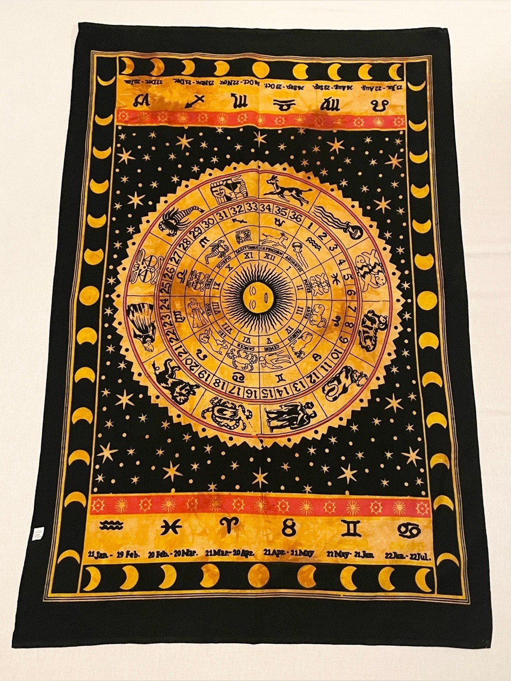 Vintage Zodiac Astrology Wheel Wall Tapestry Altar Cloth 44x29